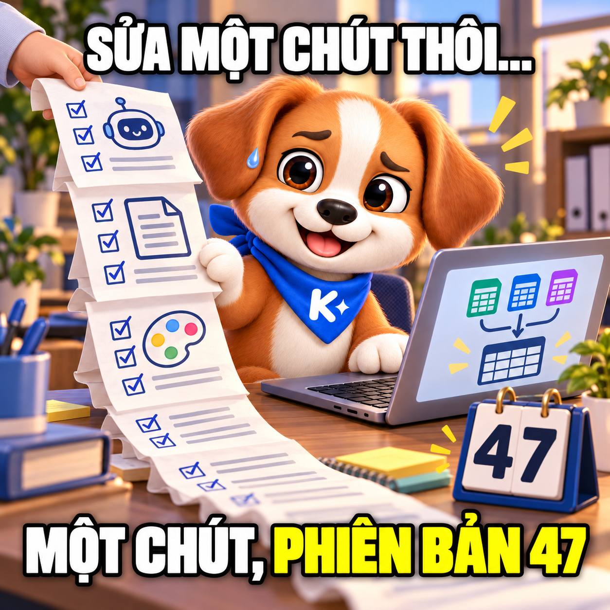 Kito ôm danh sách yêu cầu sửa kéo dài, bên laptop đã gộp được ba file thành một bảng.
