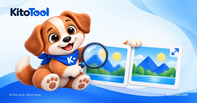 Mascot Kito so sánh cùng một ảnh phong cảnh bị mờ và ảnh có đường nét rõ hơn khi phóng to